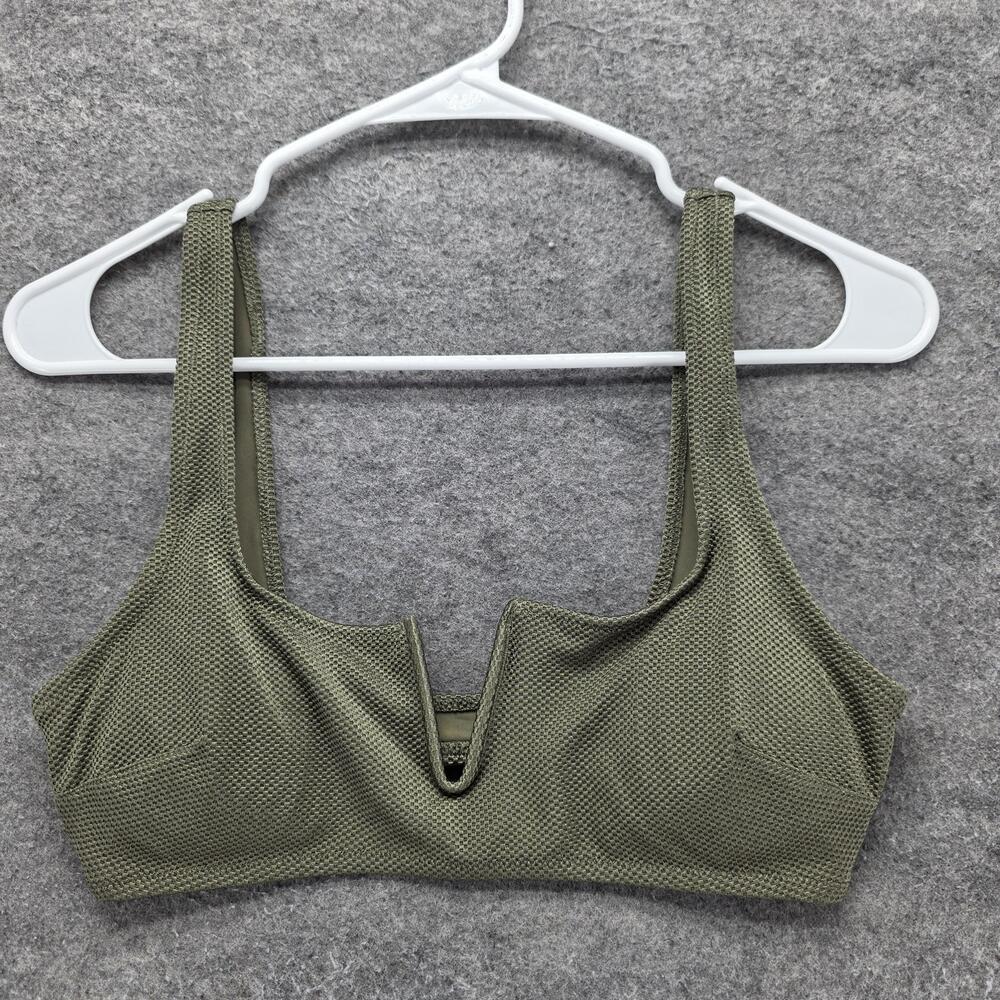 Aerie Swim Top Womens M Green Mesh Scoop Neck Lined Wide Strap Bralette